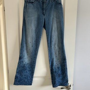 FUZZI EMBROIDERED MEDIUM WASH STRAIGHT LEG JEANS